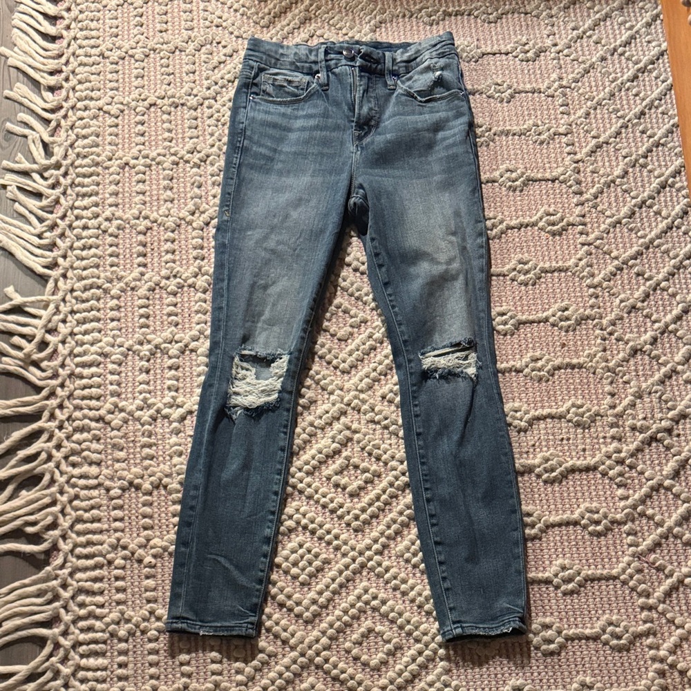 Good American Good Legs Crop Distressed Blue Jeans